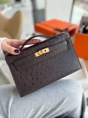 Сумка женская Kelly Pochette Ostrich GHW
